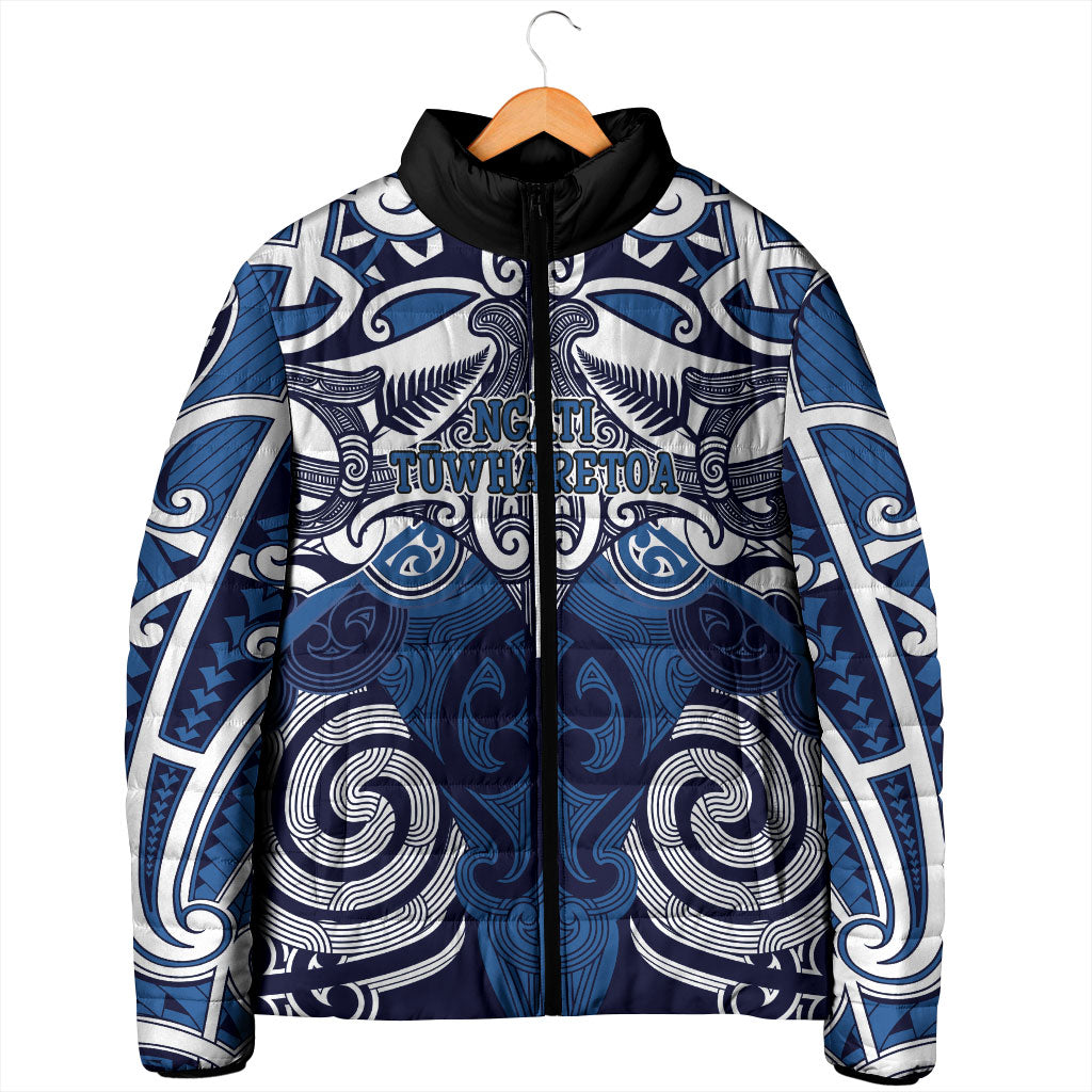 Personalised Maori Ngati Tuwharetoa Padded Jacket Silver Fern Kowhaiwhai Art