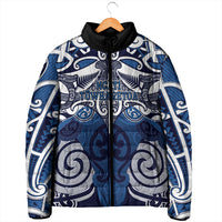 Personalised Maori Ngati Tuwharetoa Padded Jacket Silver Fern Kowhaiwhai Art
