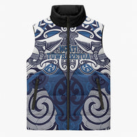 Personalised Maori Ngati Tuwharetoa Sleeveless Puffer Jacket Silver Fern Kowhaiwhai Art