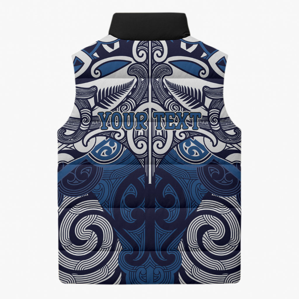 Personalised Maori Ngati Tuwharetoa Sleeveless Puffer Jacket Silver Fern Kowhaiwhai Art