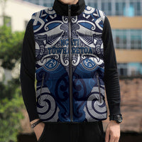 Personalised Maori Ngati Tuwharetoa Sleeveless Puffer Jacket Silver Fern Kowhaiwhai Art