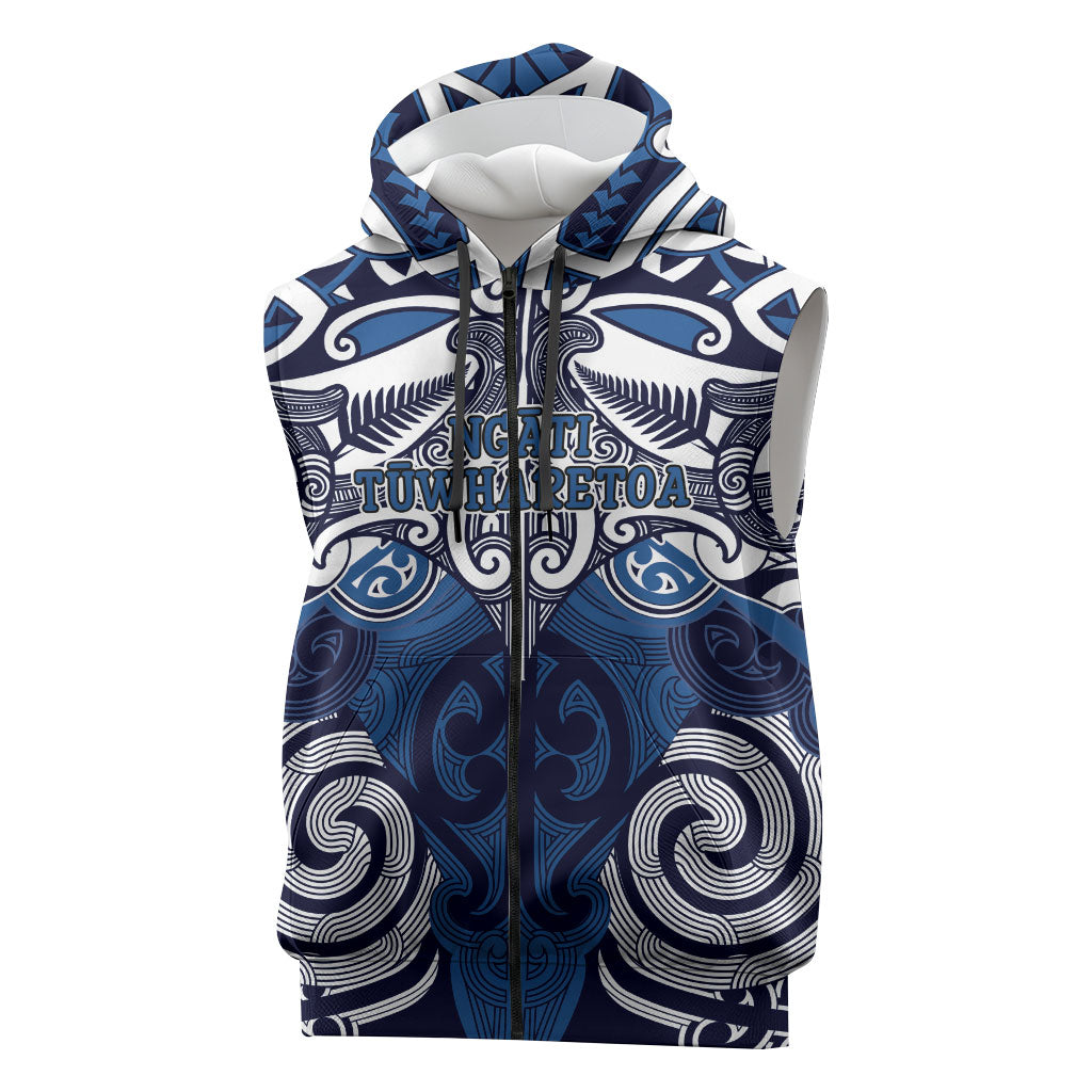 Personalised Maori Ngati Tuwharetoa Sleeveless Zip Hoodie Silver Fern Kowhaiwhai Art