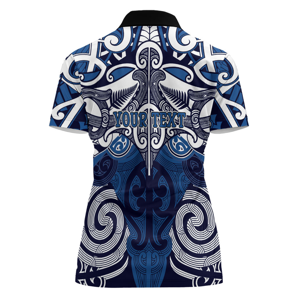 Personalised Maori Ngati Tuwharetoa Women Polo Shirt Silver Fern Kowhaiwhai Art