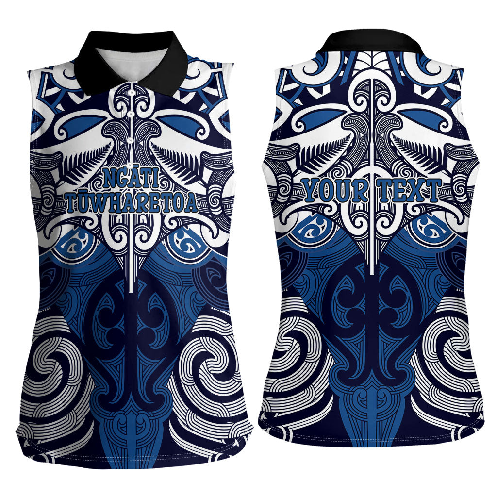 Personalised Maori Ngati Tuwharetoa Women Sleeveless Polo Shirt Silver Fern Kowhaiwhai Art