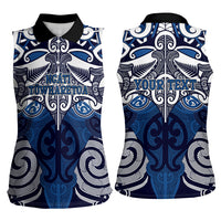 Personalised Maori Ngati Tuwharetoa Women Sleeveless Polo Shirt Silver Fern Kowhaiwhai Art