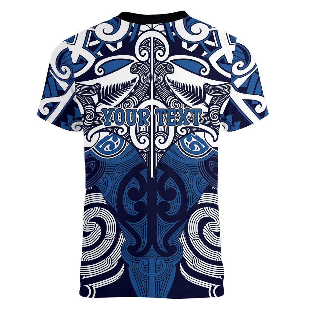 Personalised Maori Ngati Tuwharetoa Women V-Neck T-Shirt Silver Fern Kowhaiwhai Art