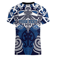Personalised Maori Ngati Tuwharetoa Women V-Neck T-Shirt Silver Fern Kowhaiwhai Art