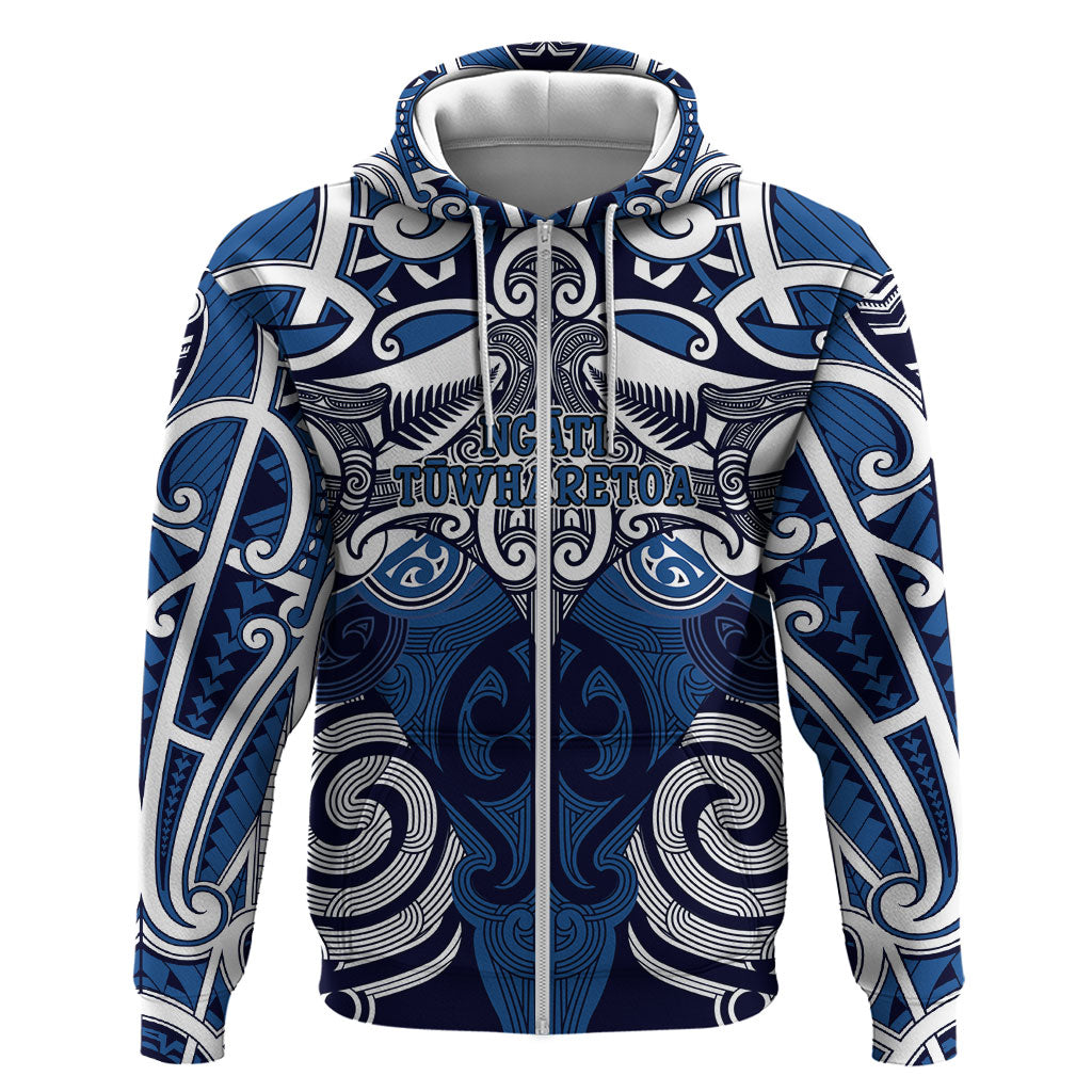Personalised Maori Ngati Tuwharetoa Zip Hoodie Silver Fern Kowhaiwhai Art