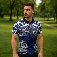 Personalised Maori Ngati Tuwharetoa Zipper Polo Shirt Silver Fern Kowhaiwhai Art