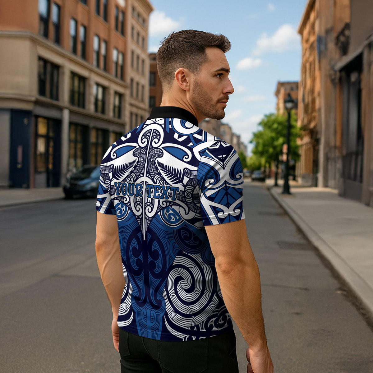 Personalised Maori Ngati Tuwharetoa Zipper Polo Shirt Silver Fern Kowhaiwhai Art