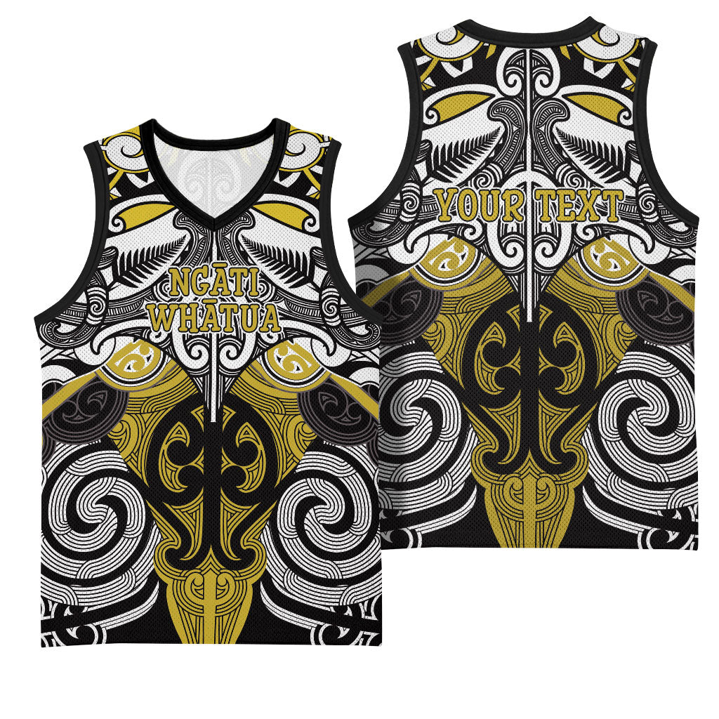 Personalised Maori Ngati Whatua Basketball Jersey Silver Fern Kowhaiwhai Art
