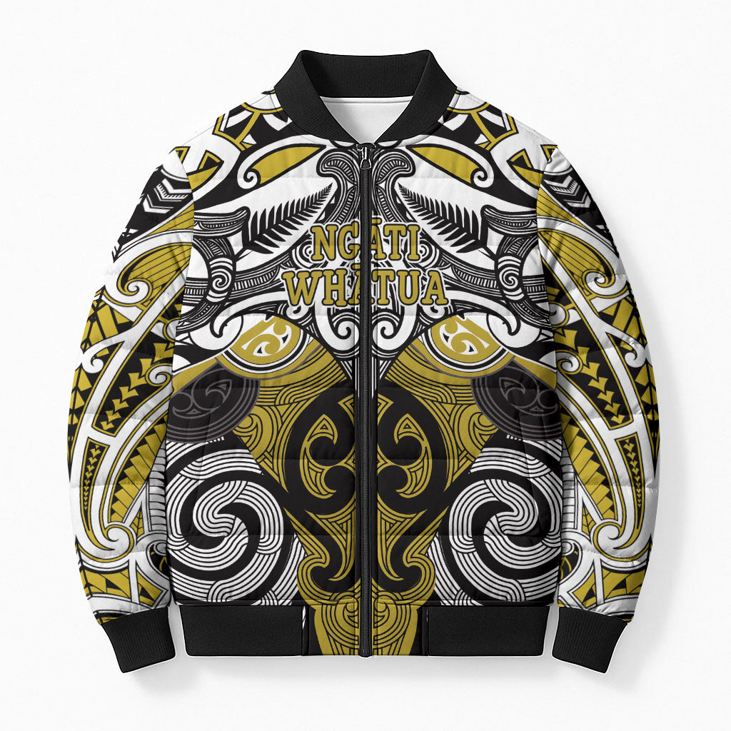 Personalised Maori Ngati Whatua Bomber Puffer Jacket Silver Fern Kowhaiwhai Art