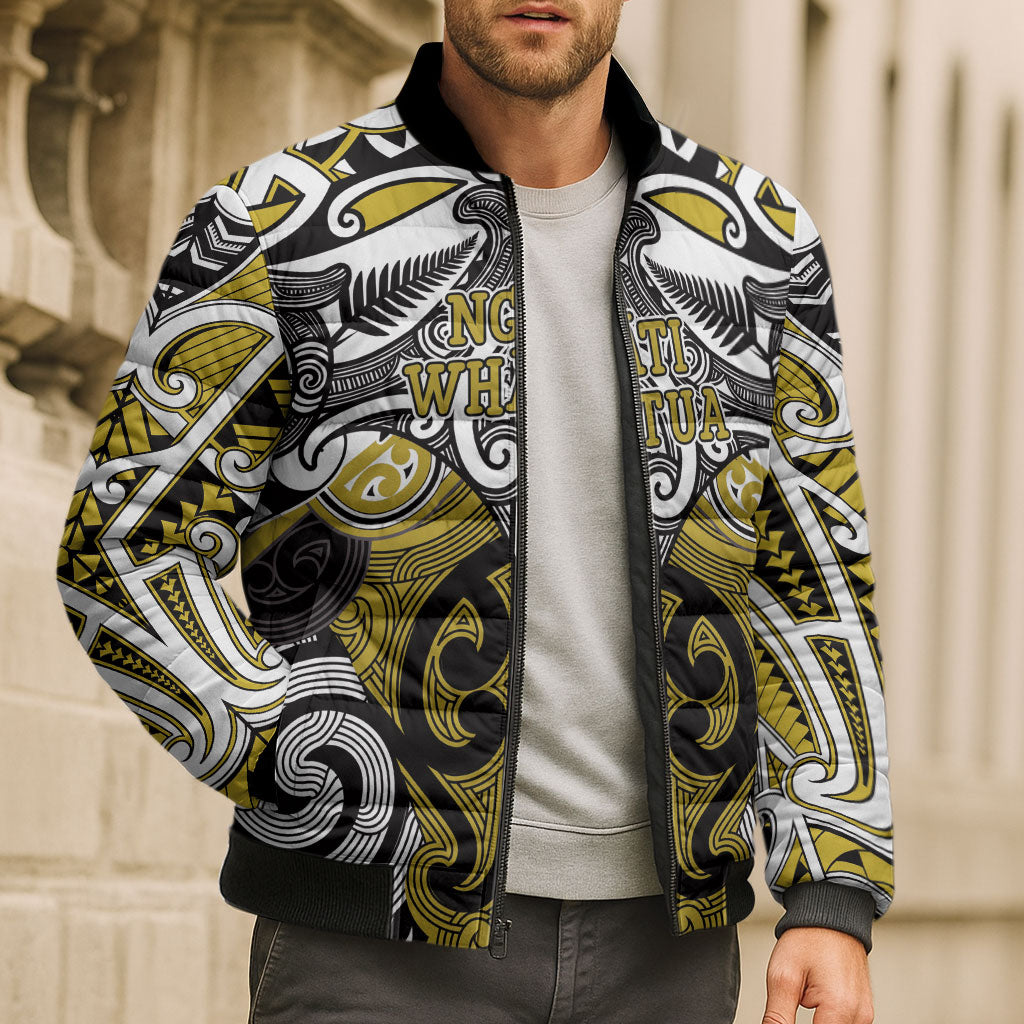 Personalised Maori Ngati Whatua Bomber Puffer Jacket Silver Fern Kowhaiwhai Art