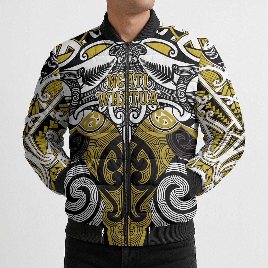Personalised Maori Ngati Whatua Bomber Puffer Jacket Silver Fern Kowhaiwhai Art