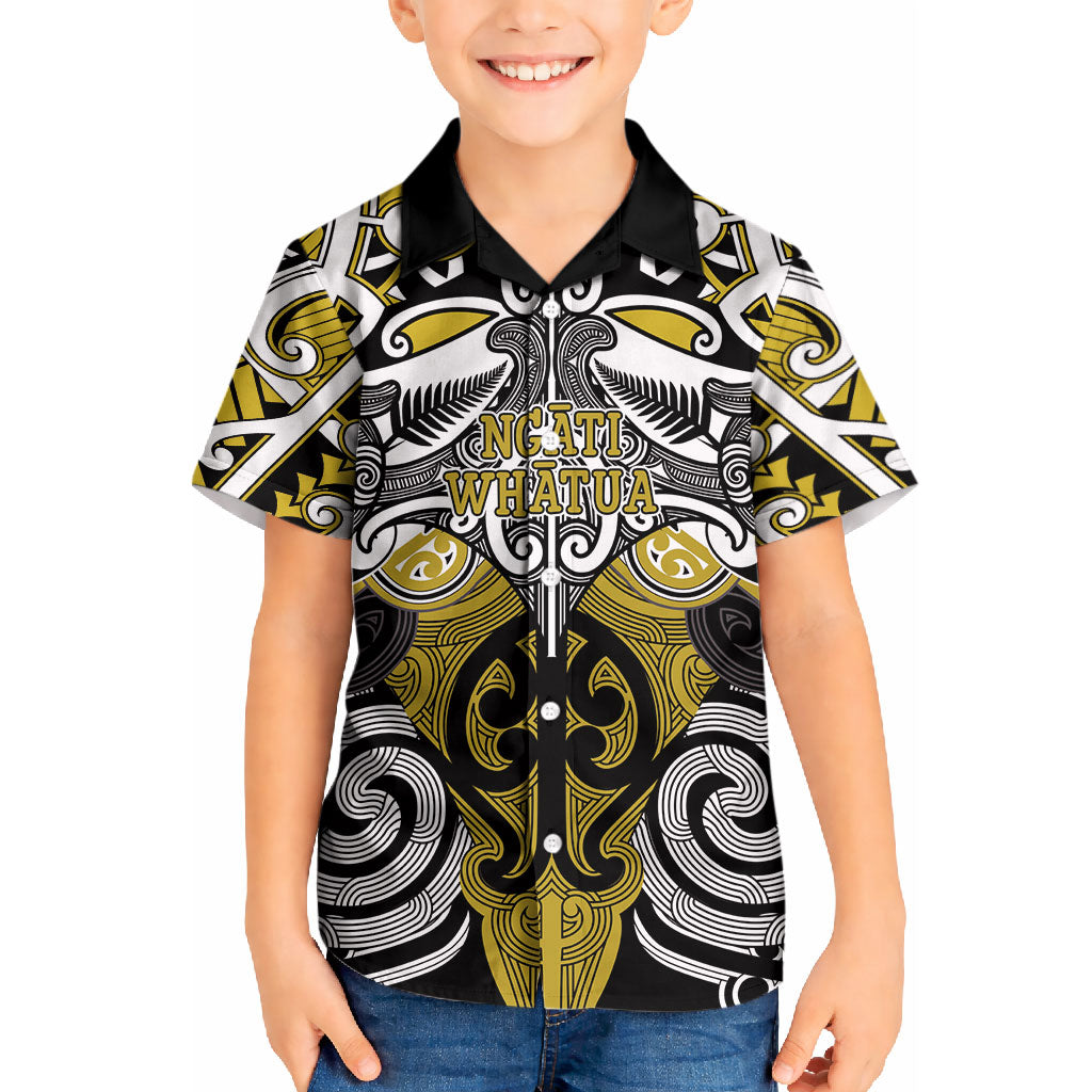 Personalised Maori Ngati Whatua Kid Hawaiian Shirt Silver Fern Kowhaiwhai Art