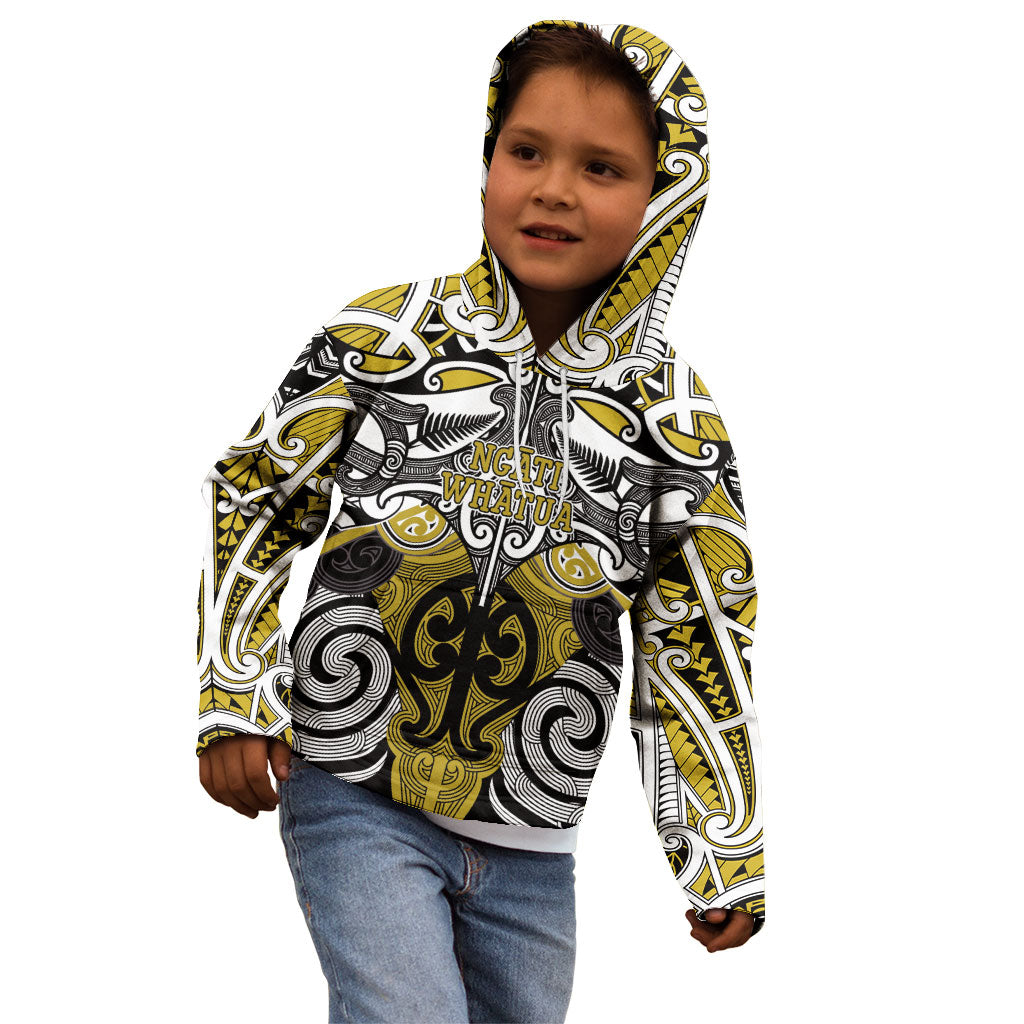 Personalised Maori Ngati Whatua Kid Hoodie Silver Fern Kowhaiwhai Art