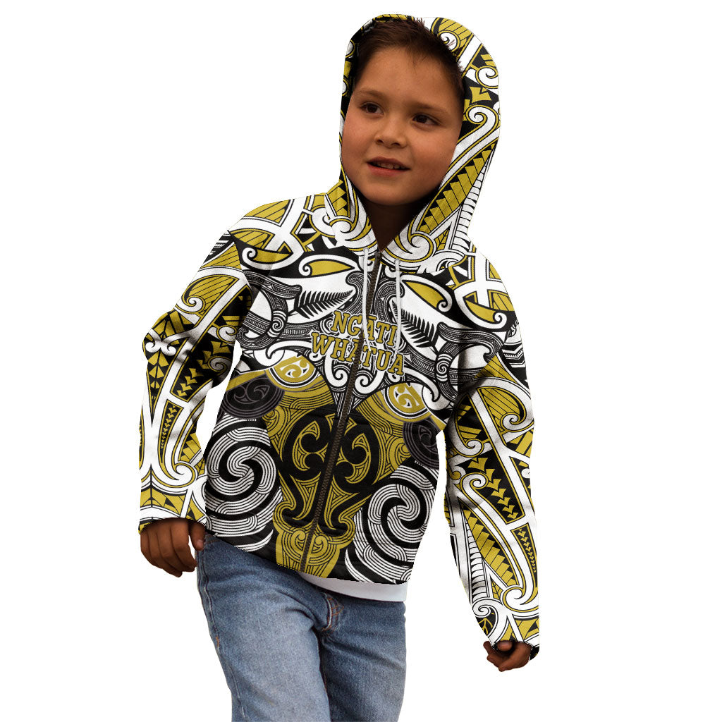 Personalised Maori Ngati Whatua Kid Hoodie Silver Fern Kowhaiwhai Art