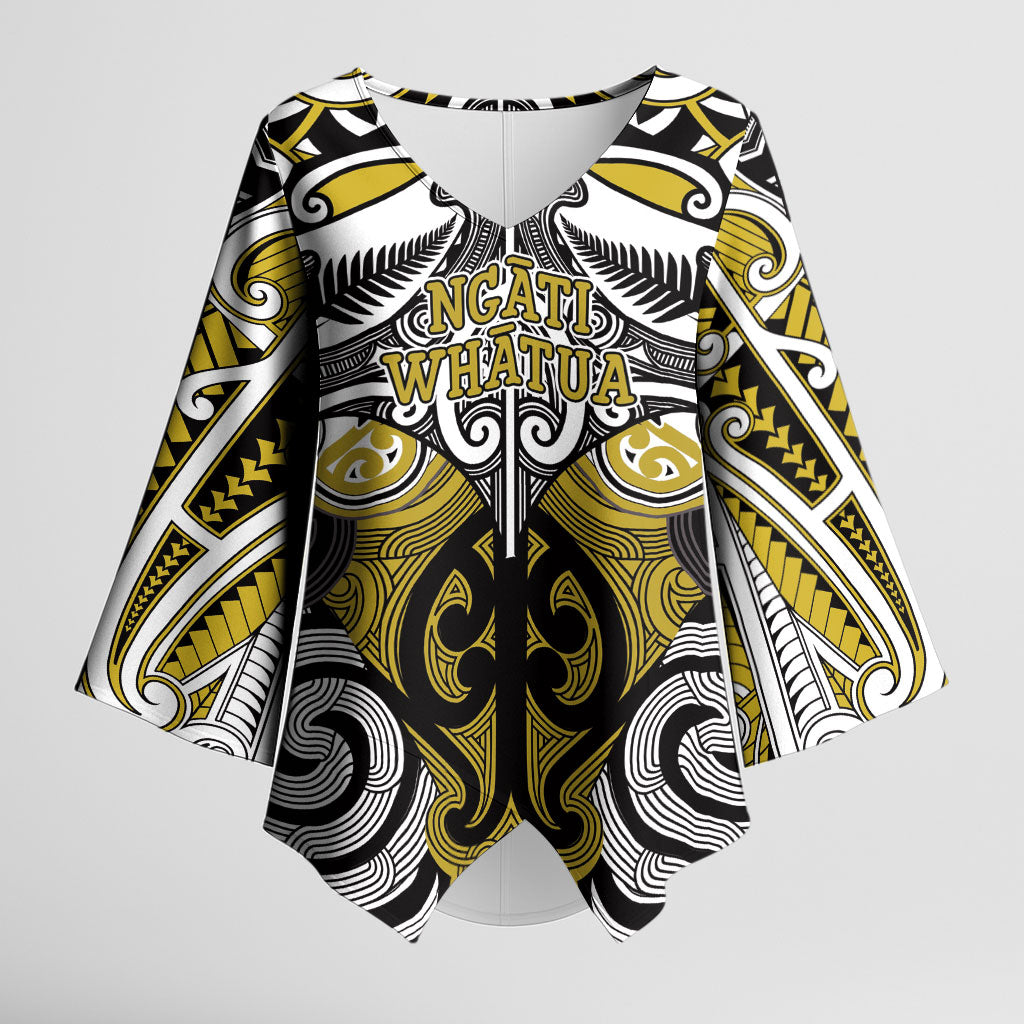 Personalised Maori Ngati Whatua Kimono Sleeve Blouse Silver Fern Kowhaiwhai Art