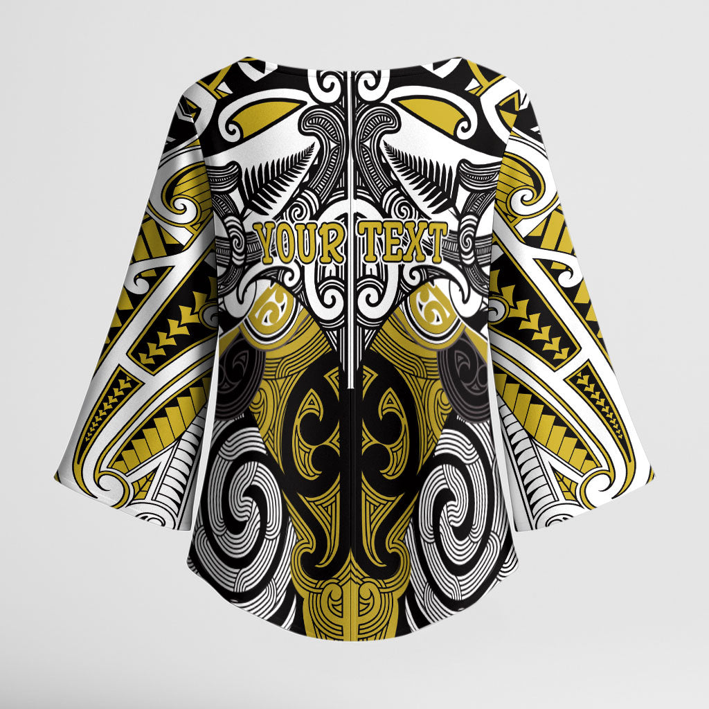 Personalised Maori Ngati Whatua Kimono Sleeve Blouse Silver Fern Kowhaiwhai Art