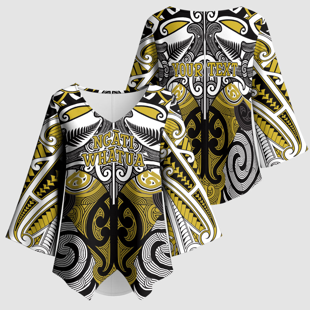 Personalised Maori Ngati Whatua Kimono Sleeve Blouse Silver Fern Kowhaiwhai Art