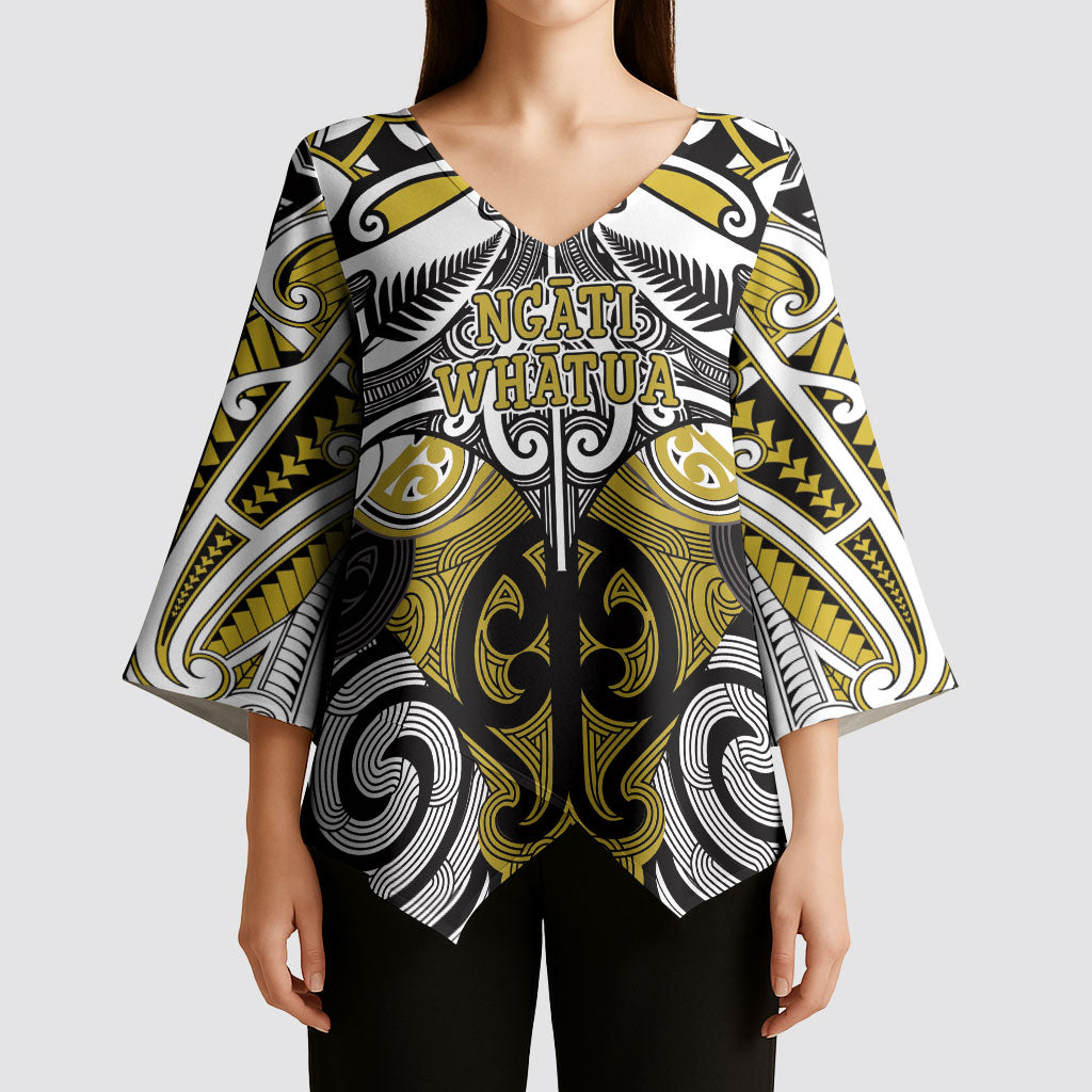 Personalised Maori Ngati Whatua Kimono Sleeve Blouse Silver Fern Kowhaiwhai Art