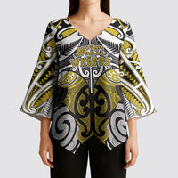 Personalised Maori Ngati Whatua Kimono Sleeve Blouse Silver Fern Kowhaiwhai Art