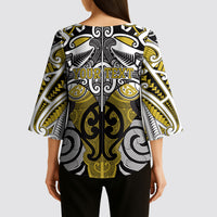 Personalised Maori Ngati Whatua Kimono Sleeve Blouse Silver Fern Kowhaiwhai Art