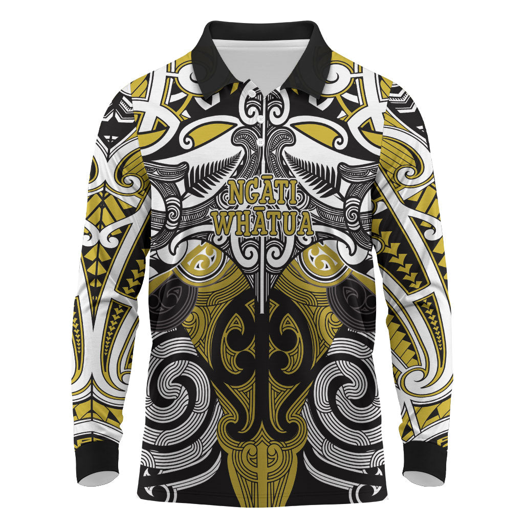 Personalised Maori Ngati Whatua Long Sleeve Polo Shirt Silver Fern Kowhaiwhai Art