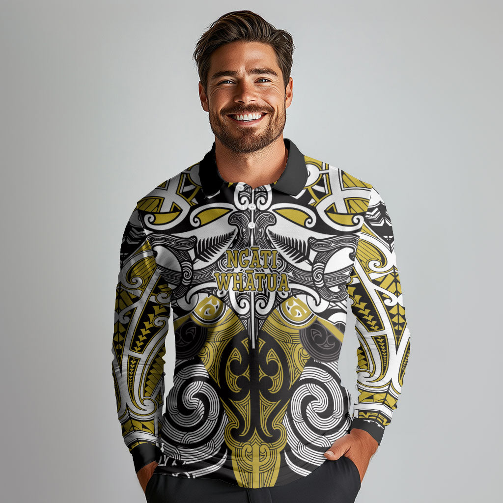 Personalised Maori Ngati Whatua Long Sleeve Polo Shirt Silver Fern Kowhaiwhai Art