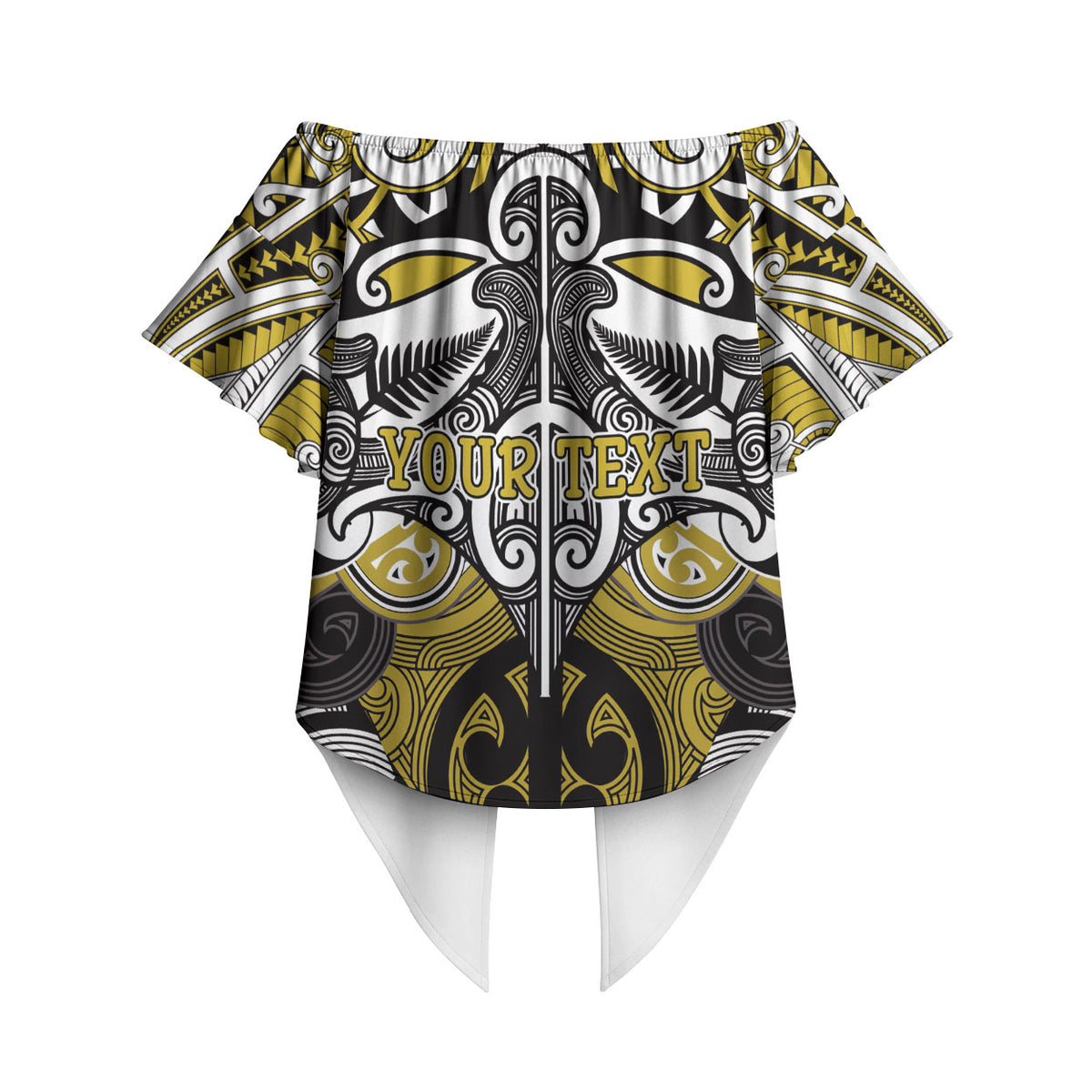 Personalised Maori Ngati Whatua Off Shoulder Wrap Waist Top Silver Fern Kowhaiwhai Art