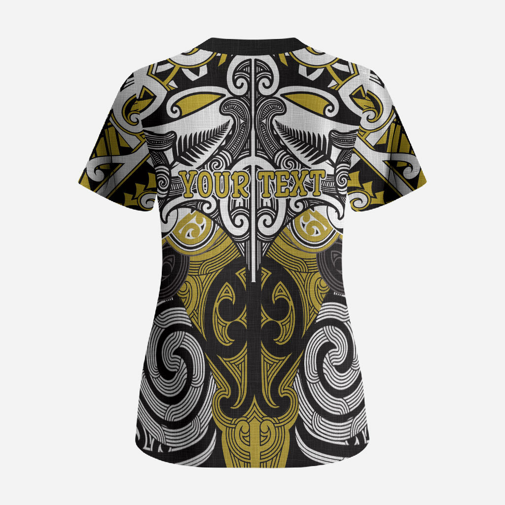 Personalised Maori Ngati Whatua Scrub Top Silver Fern Kowhaiwhai Art