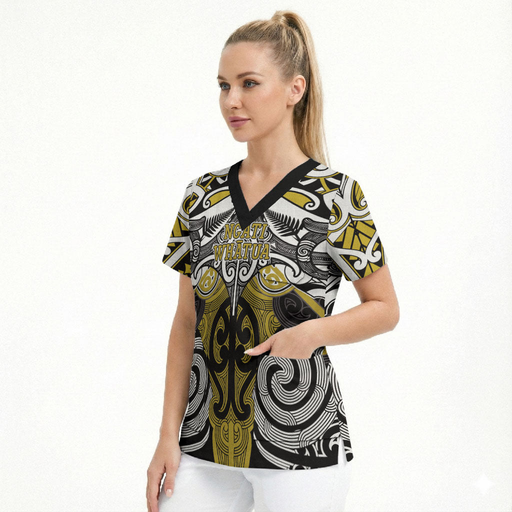 Personalised Maori Ngati Whatua Scrub Top Silver Fern Kowhaiwhai Art