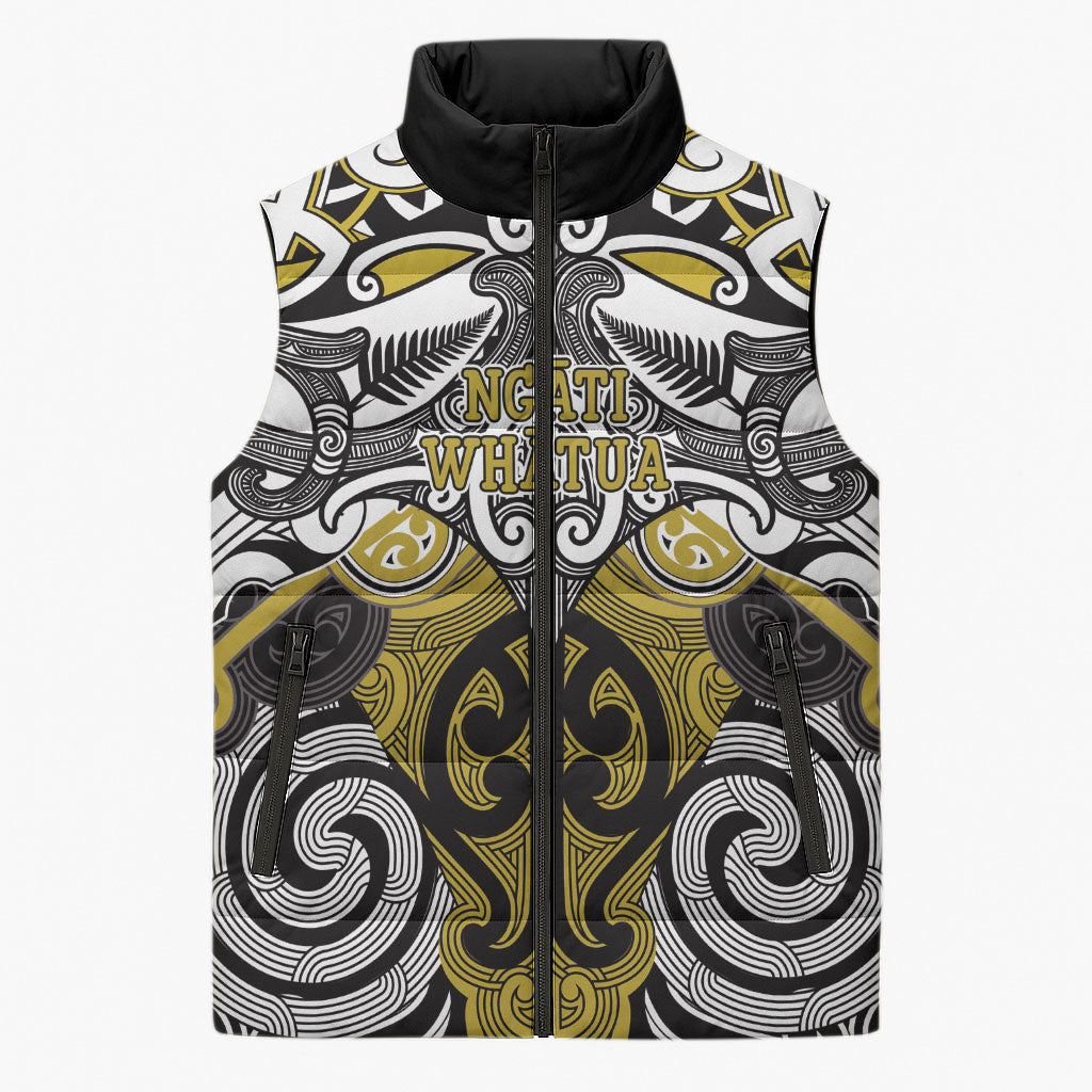 Personalised Maori Ngati Whatua Sleeveless Puffer Jacket Silver Fern Kowhaiwhai Art