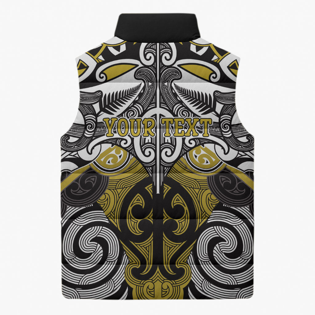 Personalised Maori Ngati Whatua Sleeveless Puffer Jacket Silver Fern Kowhaiwhai Art