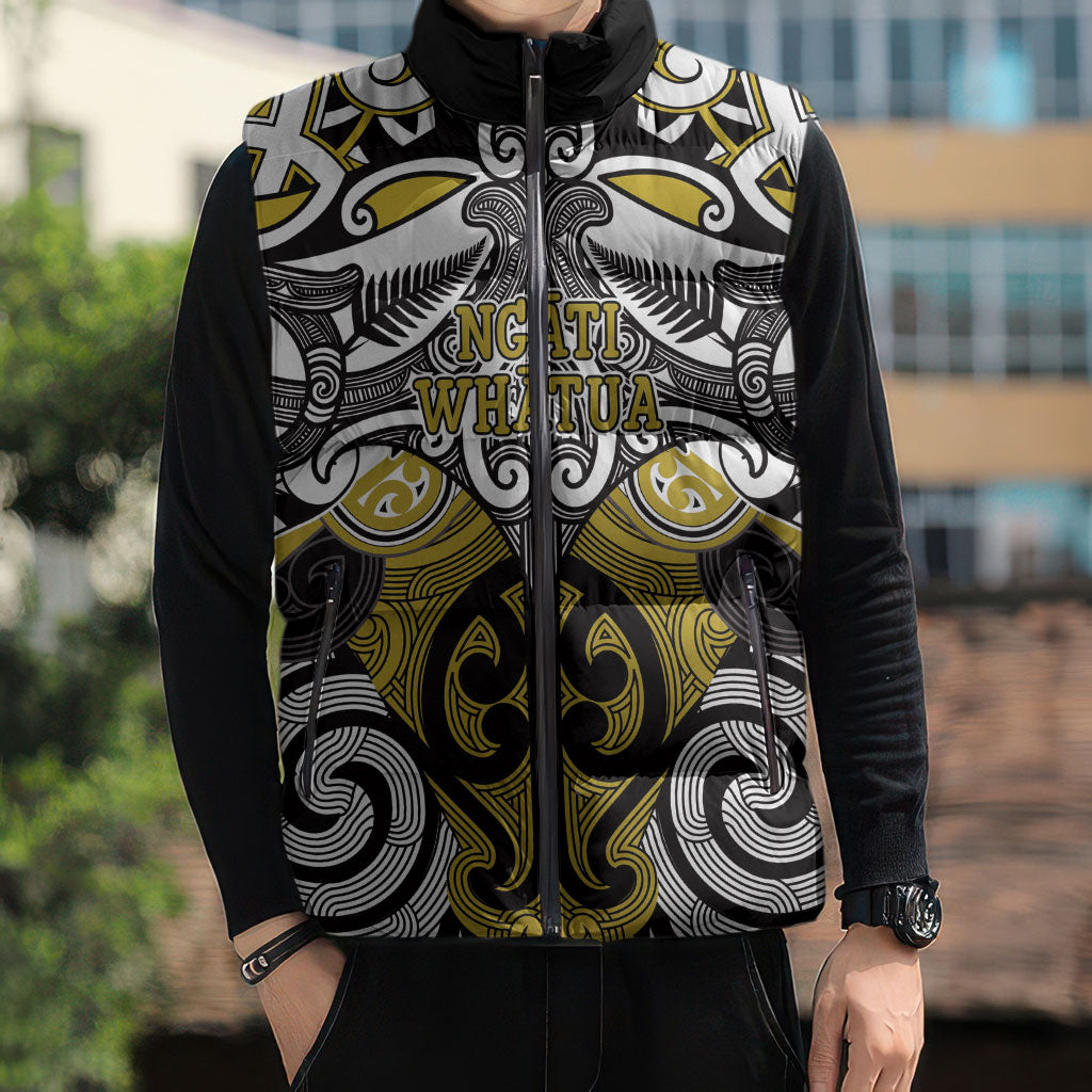 Personalised Maori Ngati Whatua Sleeveless Puffer Jacket Silver Fern Kowhaiwhai Art
