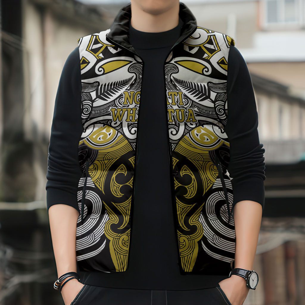 Personalised Maori Ngati Whatua Sleeveless Puffer Jacket Silver Fern Kowhaiwhai Art