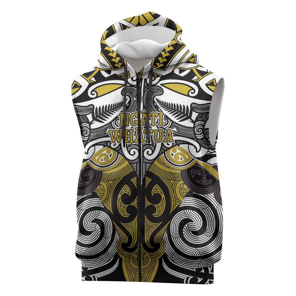 Personalised Maori Ngati Whatua Sleeveless Zip Hoodie Silver Fern Kowhaiwhai Art