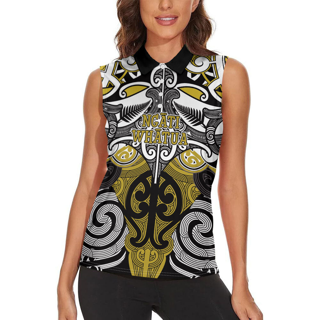 Personalised Maori Ngati Whatua Women Sleeveless Polo Shirt Silver Fern Kowhaiwhai Art