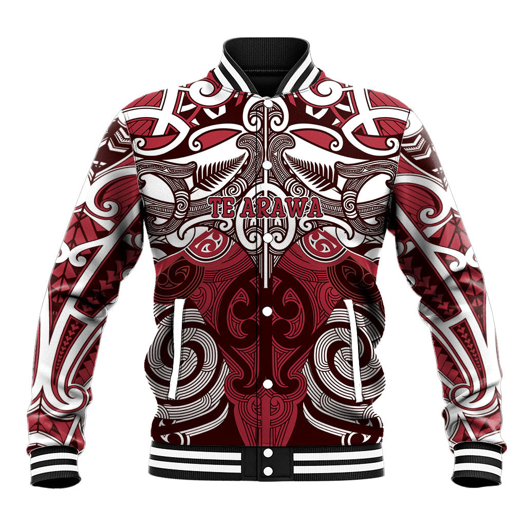 Personalised Maori Te Arawa Baseball Jacket Silver Fern Kowhaiwhai Art