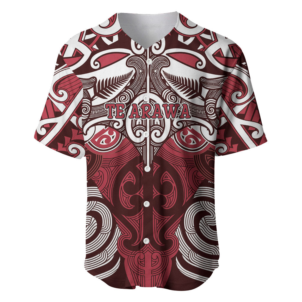 Personalised Maori Te Arawa Baseball Jersey Silver Fern Kowhaiwhai Art