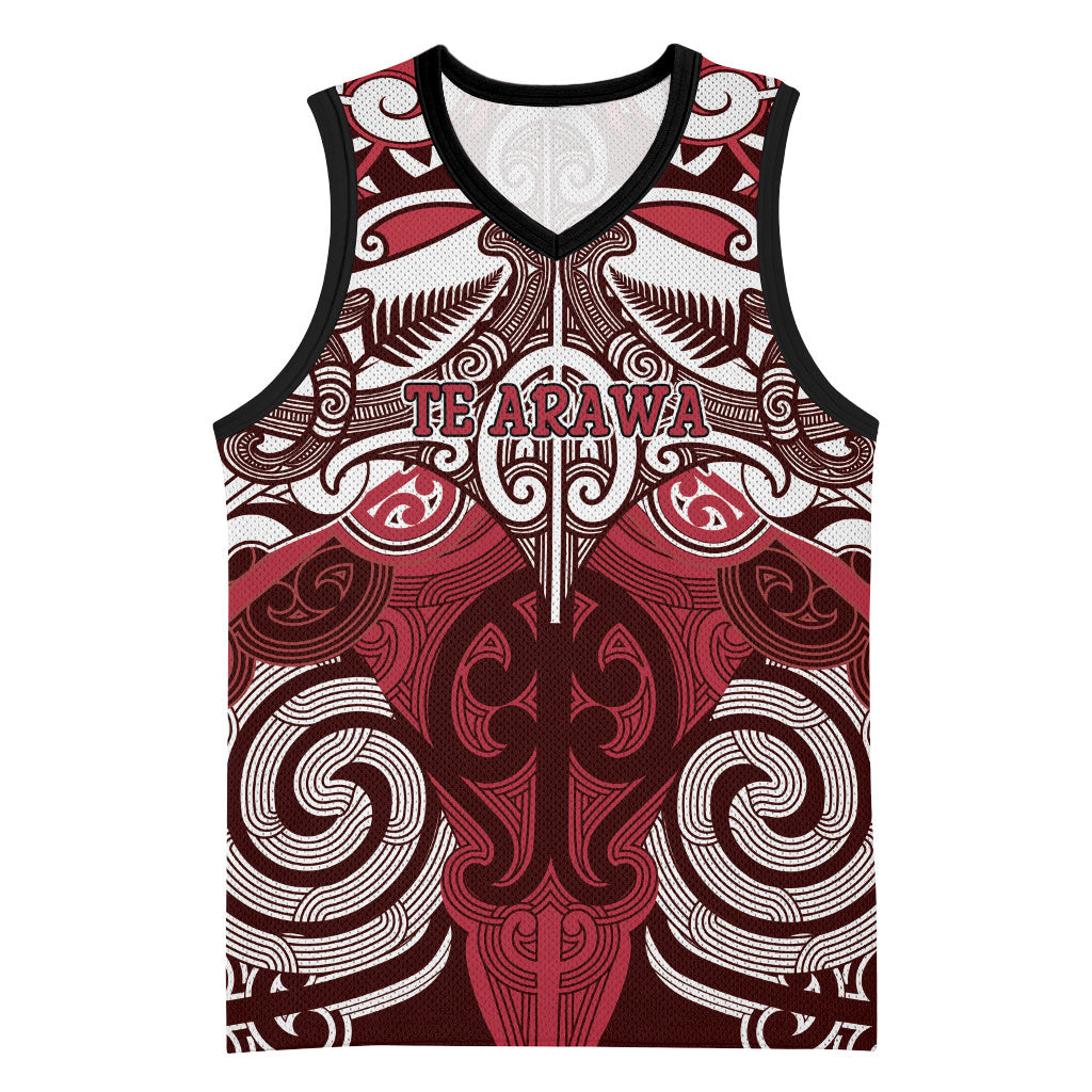 Personalised Maori Te Arawa Basketball Jersey Silver Fern Kowhaiwhai Art