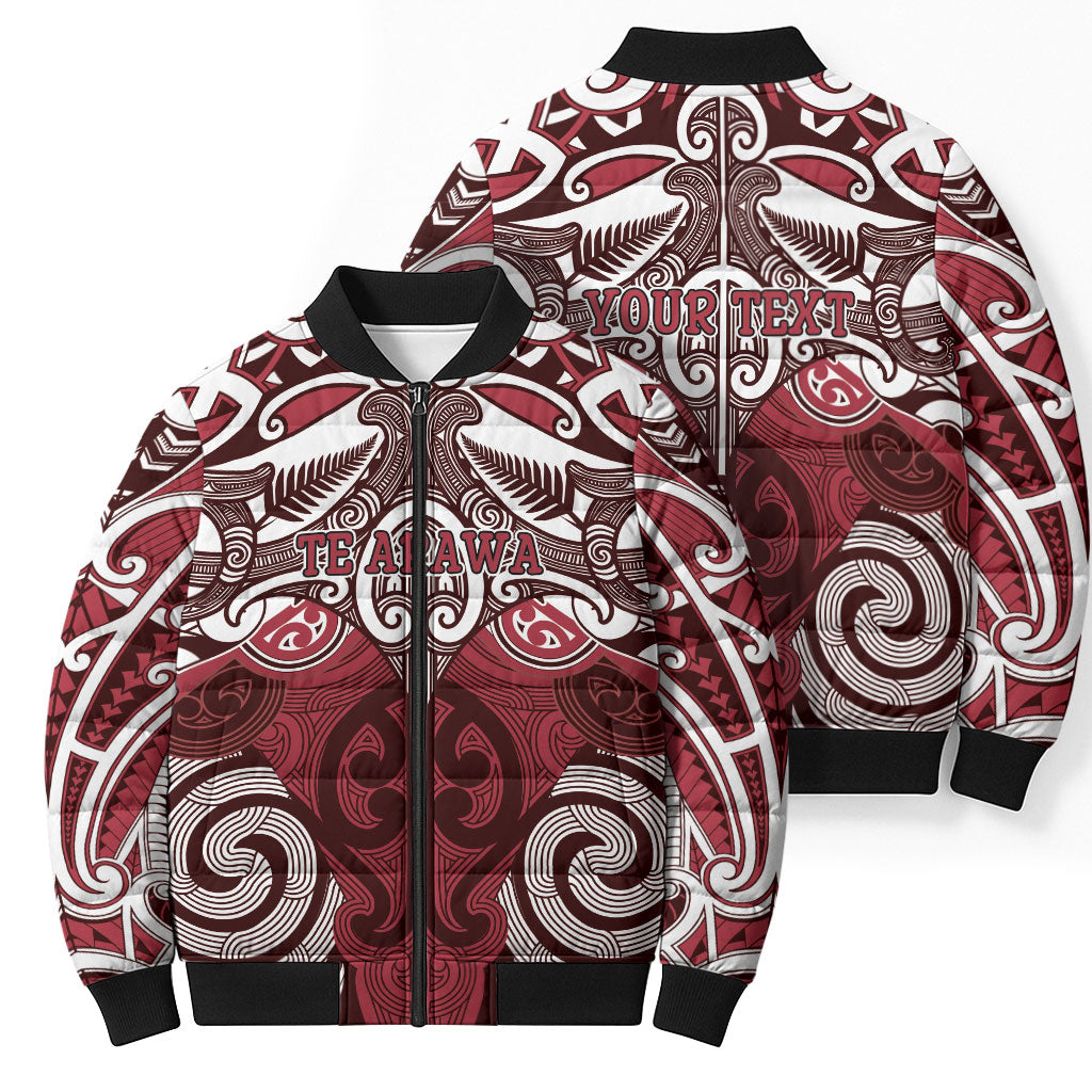 Personalised Maori Te Arawa Bomber Puffer Jacket Silver Fern Kowhaiwhai Art