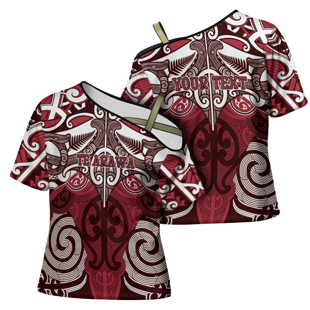 Personalised Maori Te Arawa Cross Shoulder Shirt Silver Fern Kowhaiwhai Art