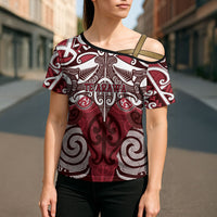 Personalised Maori Te Arawa Cross Shoulder Shirt Silver Fern Kowhaiwhai Art