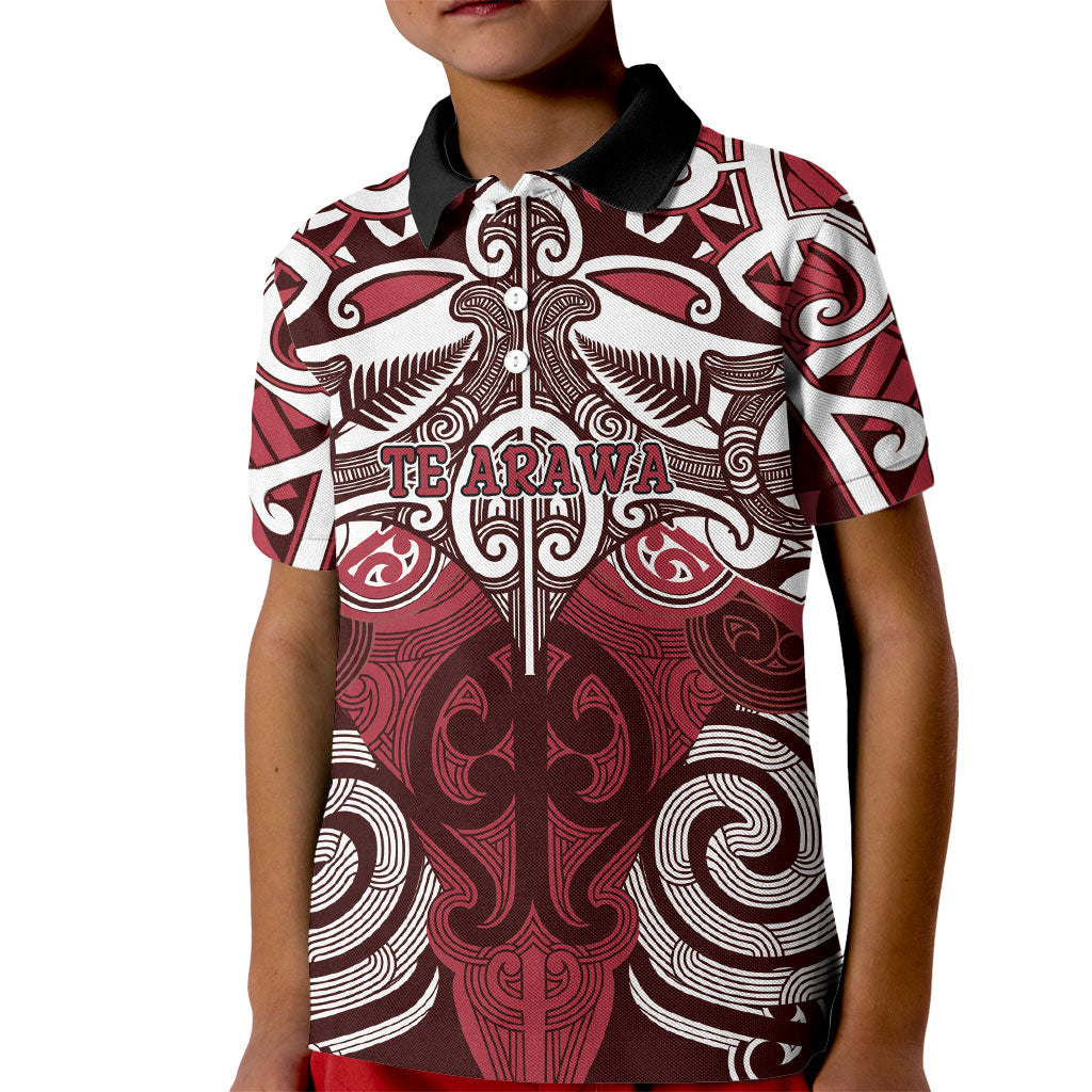 Personalised Maori Te Arawa Kid Polo Shirt Silver Fern Kowhaiwhai Art