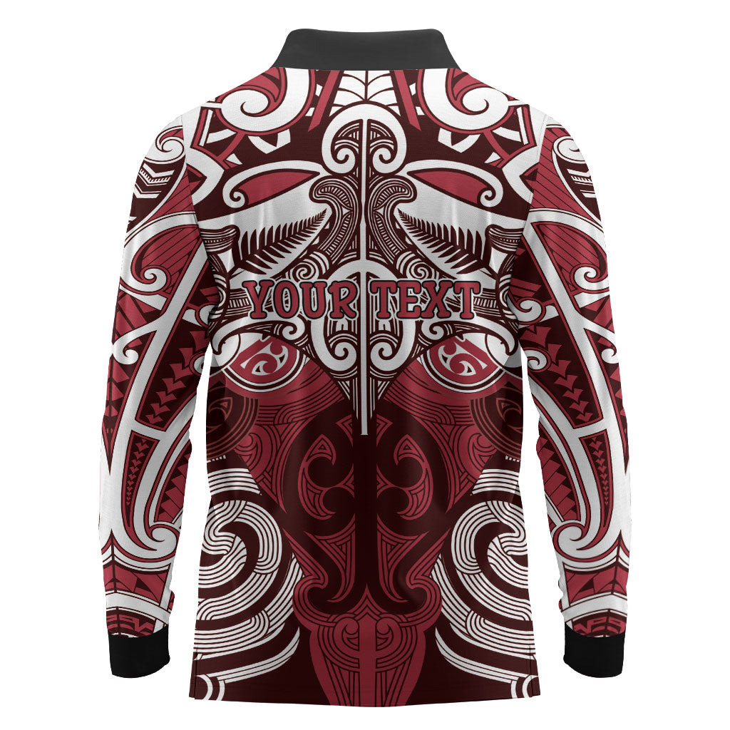 Personalised Maori Te Arawa Long Sleeve Polo Shirt Silver Fern Kowhaiwhai Art