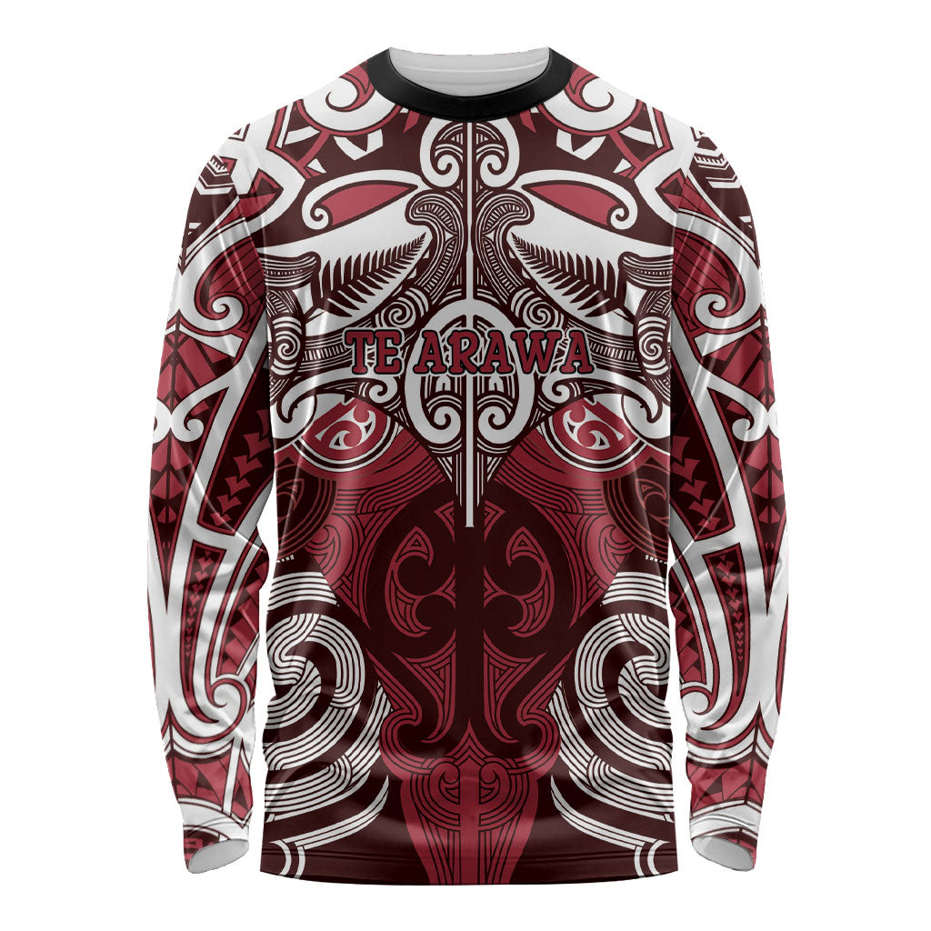 Personalised Maori Te Arawa Long Sleeve Shirt Silver Fern Kowhaiwhai Art