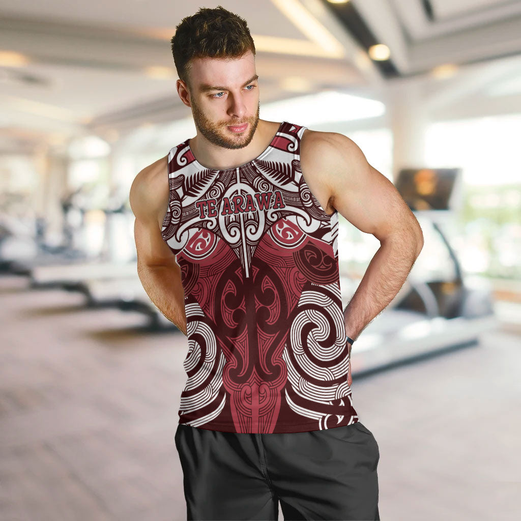 Personalised Maori Te Arawa Men Tank Top Silver Fern Kowhaiwhai Art