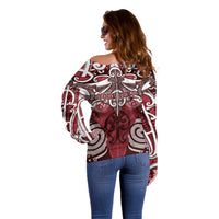 Personalised Maori Te Arawa Off Shoulder Sweater Silver Fern Kowhaiwhai Art