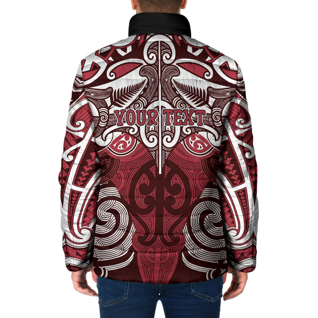 Personalised Maori Te Arawa Padded Jacket Silver Fern Kowhaiwhai Art